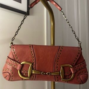 Rina Rich Studded Pink Leather Horsebit Shoulder Bag.